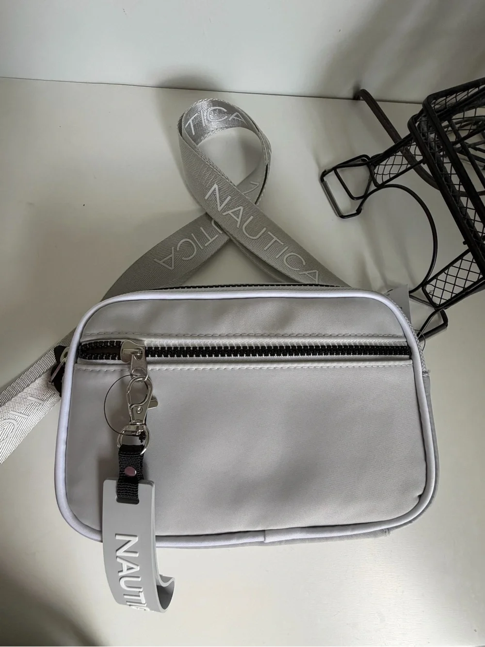 Nautica Light Gray Crossbody Camera Bag with Branded Tag